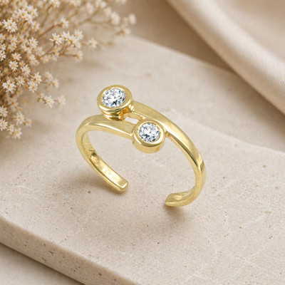 Elegant 10K Yellow Gold Over Diamond Toe Ring  Adjustable Crossover Design Women