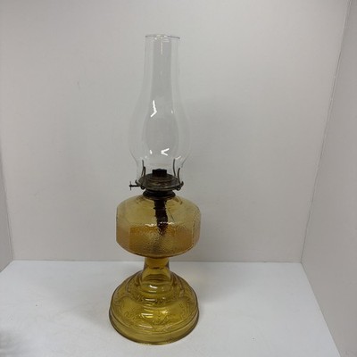Vintage Amber Gold Eagle Oil Lamp With Burner Wick & Chimney