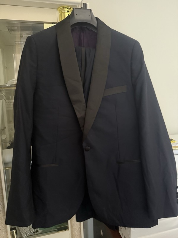 Indochino Tuxedo Suit Mens 42 Shawl Collar Wool Cashmere Side Adjusters  42R 34W
