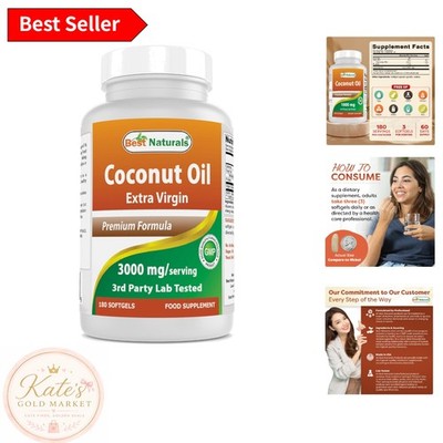 Lab-Tested 180 Count Extra Virgin Coconut Oil Softgels - Heart Healthy Formula