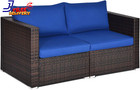 Wicker Loveseat 2 Piece Patio Furniture Couch with Removable Cushions Rattan Lov