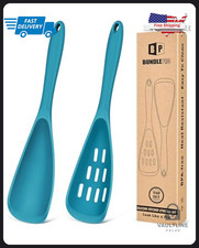 2 Pack Silicone Cooking Spoons - Heat Resistant Non-Stick Kitchen Utensils Blue