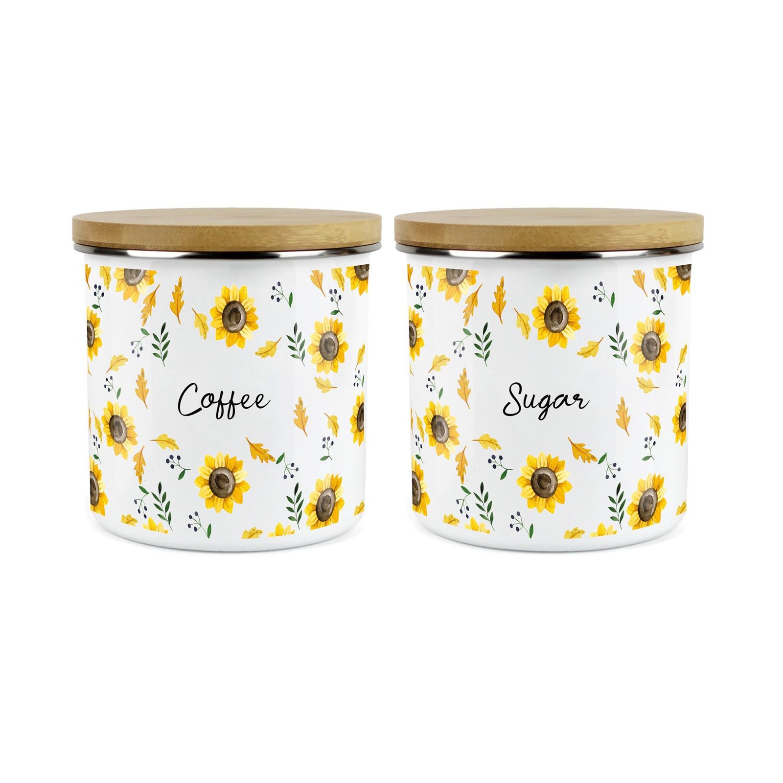 Coffee & Sugar Storage Canister - Sunflowers Yellow Kitchen Storage Jar