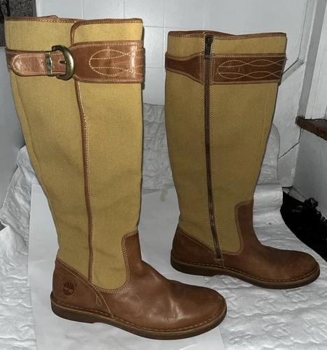 Stivali alti da equitazione TIMBERLAND CABOT 24659 pelle marrone marrone chiaro tela donna taglia 9