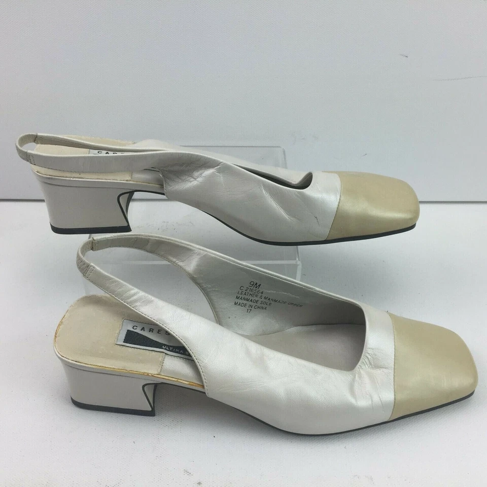 Zapatos Caressa para mujer de dos tonos de cuero crema y beige con cordones punta cuadrada talla 9 Foto 4 de 4