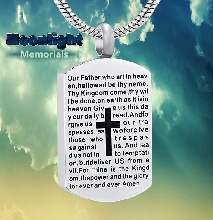 New Lord'S Prayer Cross Jesus Cremation Urn Keepsake Ashes Memorial Necklace