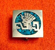 Ancienne boite à pilules TB-81 Mexique argent sterling incrustation turquoise avec loquet