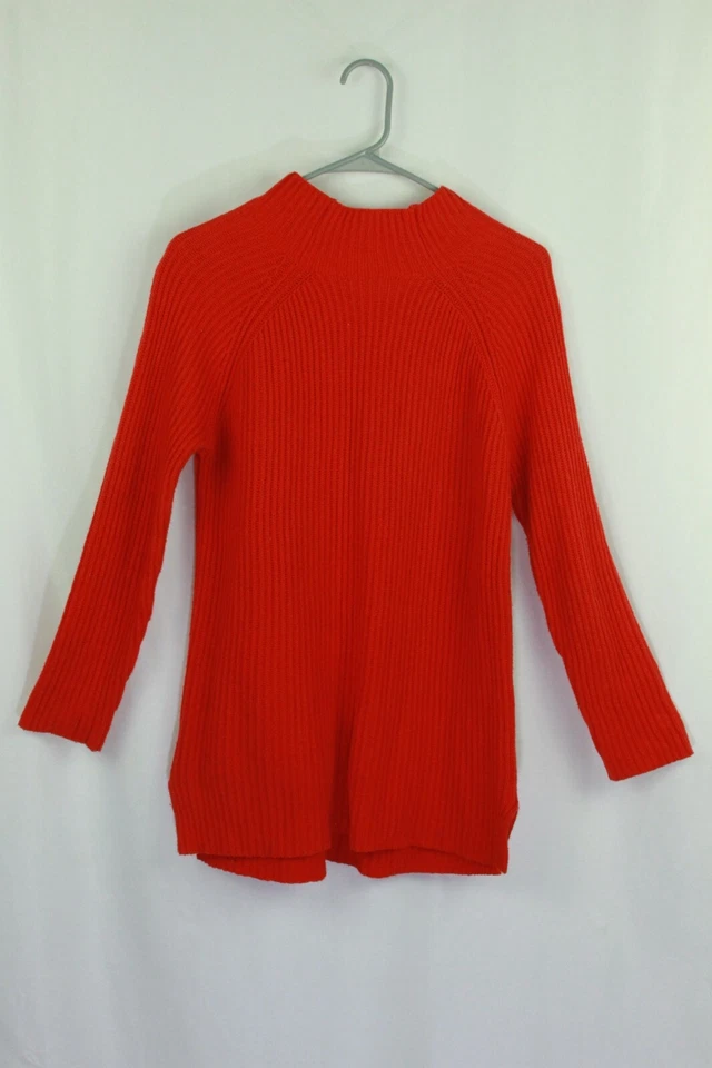 Chaus Sweater Tunic Pockets Ribbed Knit Cotton Blend Orange Red Womens Small - Image 3 of 4