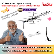 HDTV Outdoor Yagi Antenna 200 Mile Range, Attic or Roof Mount TV Antenna + Pole