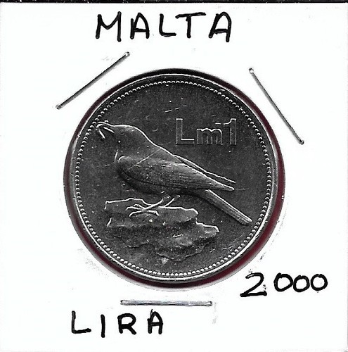 MALTA 1 LIRA 2000 UNC BLUE ROCK THRUSH (MONTICOLA SOLITARIUS) STEMMA DI MAL - Foto 1 di 2