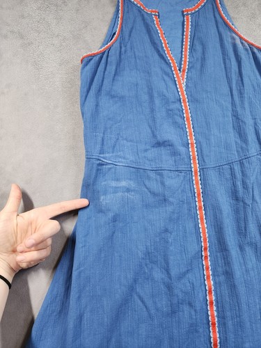 Tory Burch Krepon Kleid Damen 4 blau Savanne bestickt ärmellos Quaste zum Binden - Bild 5 von 20