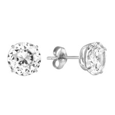 14K White Gold CZ Basket Setting Stud Earrings 3, 4, 5, 6, 7,8 mm Push Back