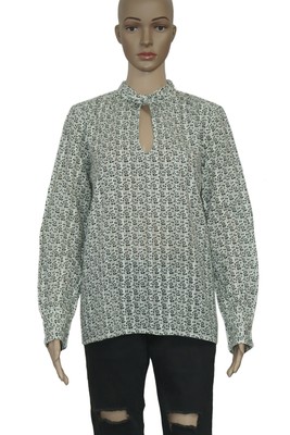 Ba&sh Floral Printed Metallic Striped Tie Front Long Sleeve Boho Tunic Top New M