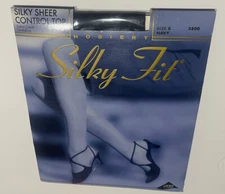 Silky Fit Control Top Hosiery Pantyhose Size B Navy Cotton Crotch New Old Stock