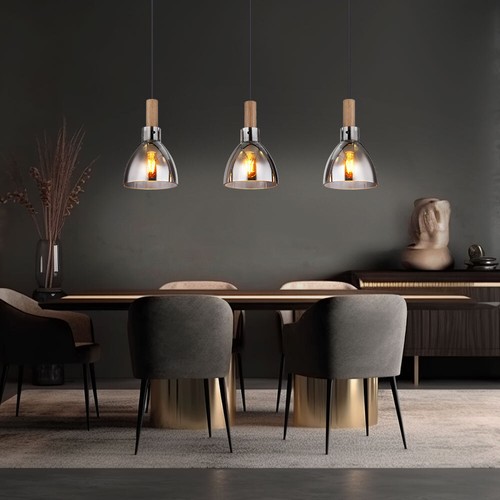Lampada Pendente Luce Sala da Pranzo 5-flammig Legno Vetro Fumé Nero 120cm - Foto 5 di 10