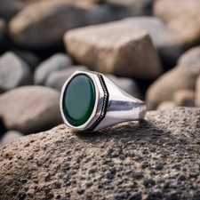 925 STERLING SILVER RING MENS RING GREEN ONXY SIGNET RING PROMISE RING GIFT HIM