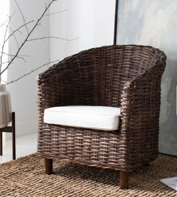 Wicker Accent Chair Barrel Wood Chairs Seat Cushion Round ...