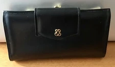 NOS LADIES BLACK TOP GRAIN LEATHER BY CAPRI LONG CLUTCH CHECKBOOK WALLET USA