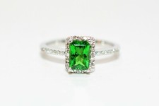 Natural Tsavorite Garnet  Diamond Ring 14K White Gold 1.17tcw Engagement Ring