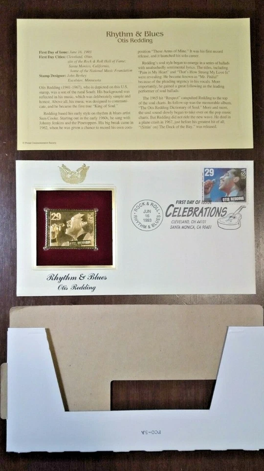 OTIS REDDING RHYTHM & BLUES 1993 22kt Gold Replica First Day Cover CARD Stamp LN - Image 3 of 4