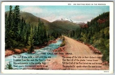 Trees in Bloom, Couple Sitting at Table, Cottage - Postcard