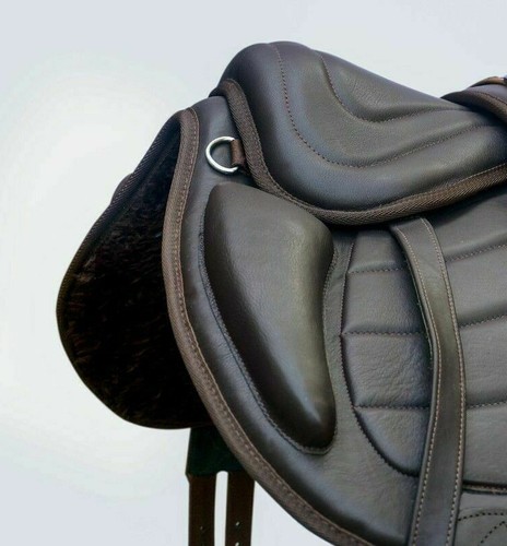 SILLA DE MONTAR DE CABALLO DE CUERO SUAVE SIN ÁRBOLES COLOR NEGRO Y MARRÓN APTA PARA TAMAÑO DE ASIENTO (16"-18") - Imagen 6 de 12