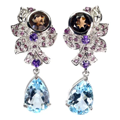 925 Sterling Silber Ohrringe Birnenförmiger Sky Blue Topas 13x9mm Amethyst - Bild 1 von 4