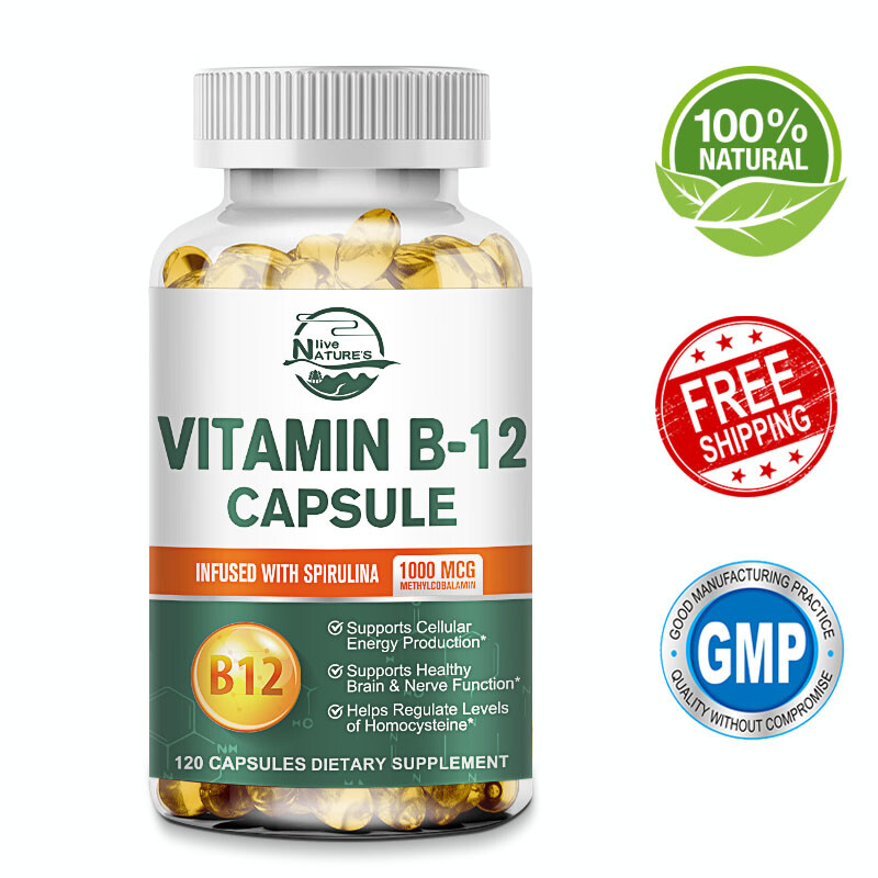 Suplemento de vitamina B12 1000 mcg metilcobalamina y espirulina para prevenir la anemia