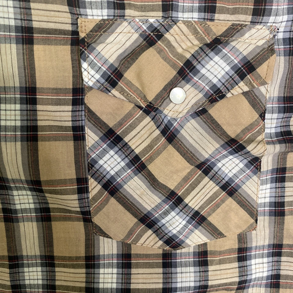 Camisa Rustler Para Hombres XXL Marrón Cuadros X Colas Largas Perla A Presión Vaquero Occidental Foto 2 de 4
