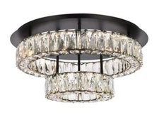 Crystal Chandelier Flush Mount Black LED Bathroom Bedroom Light Fixture 22"