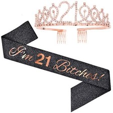 "I'm 21 Bitches" Sash  Rhinestone Tiara Set - 21st Birthday Gifts Birthday S...