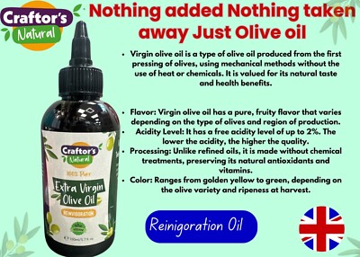Craftor's 100 % natürliches extra natives Olivenöl zur Wiederbelebung 150 ml UK Lieferung