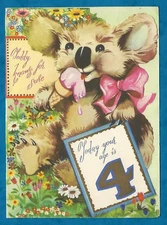 SWEET 1950s 4TH BIRTHDAY CARD KOALA BEAR EATING AN ICE CREAM