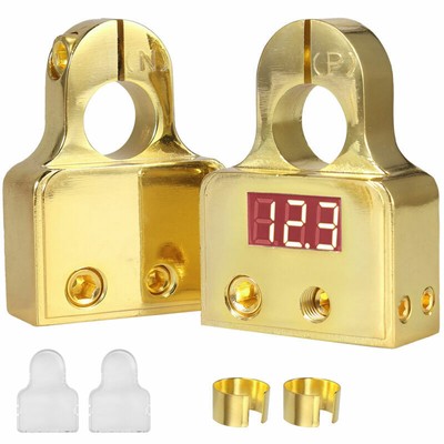 2*Digital Car Battery Terminal Connector LED Voltmeter 0/4/8/10 Gauge Power Post