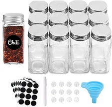 12 Pcs 4oz Glass Spice Jar Bottles with Lids and Spice Labels for Kitchen