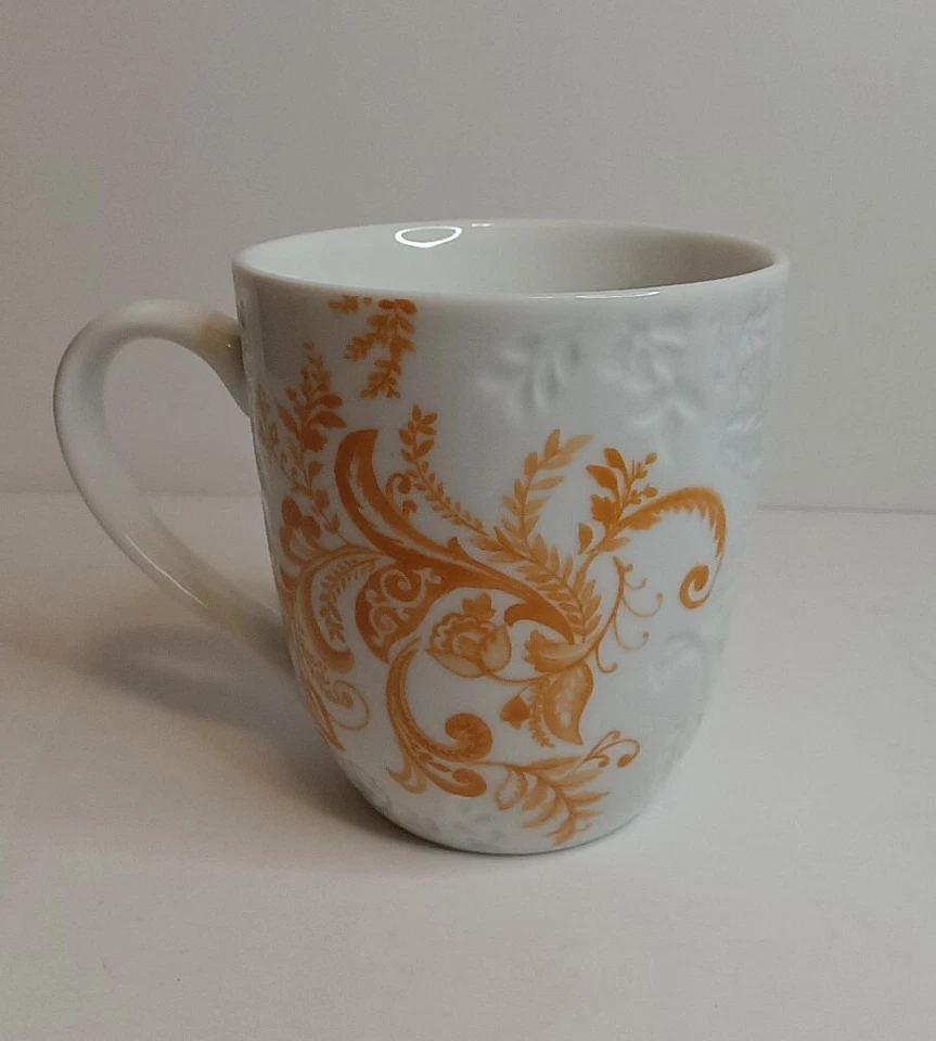 Taza Pier 1 AVA Monograma Inicial Letra S REPUJADO Floral Naranja Porcelana Foto 2 de 2