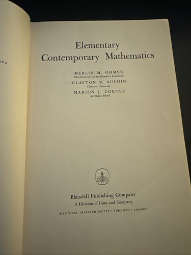 1964 Elementary Contemporary Mathematics By Merlin M. Ohmer HC MCM - Picture 3 of 18