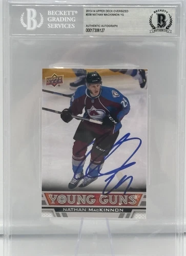 Nathan MacKinnon Signed 13-14 UD Jumbo Young Guns RC BAS COA Autograph Slabbed