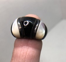 Vintage Sterling Silver 925 Black Onyx Mother Of Pearl Ring Size 5