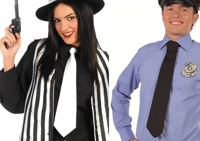 Lange schwarz weiße Krawatte Gummizug Kostüm Accessoire Unisex Gangster Polizei