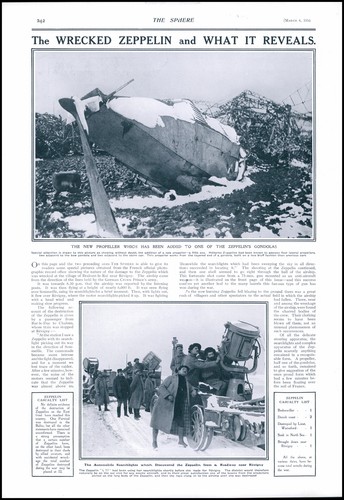 IMPRESIÓN ANTIGUA 1916 WW1 WRECKED ZEPPELIN REVIGNY (127)