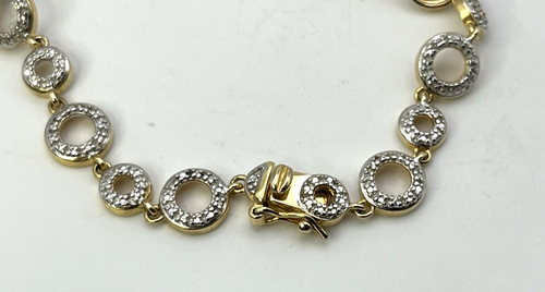 ROUND CIRCLE TENNIS 7.25 " BRACELET Golden Solid Sterling Silver 925 Stack - Picture 3 of 8