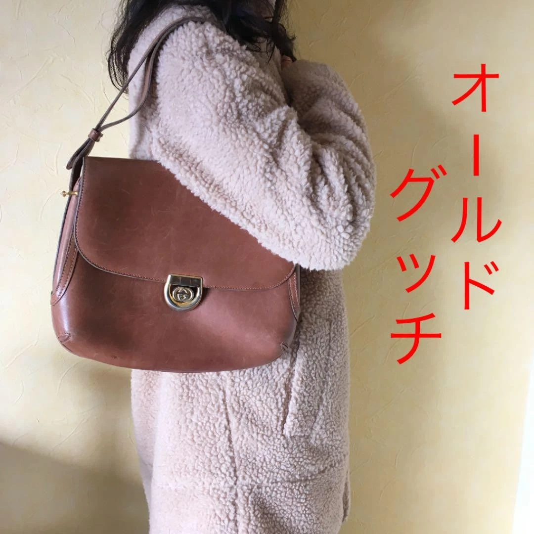 Ancienne épaule cuir GUCCI marron doré quincaillerie logo Gg