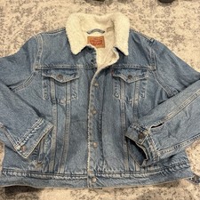 Vintage Levi s Denim Sherpa Trucker Jacket Made In Cambodia Size XL