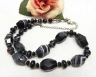 Silver Tone, Black Lace Agate Stone Bead Necklace 20"