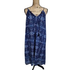 Lucky brand batik peasant blue paisley boho midi dress size medium