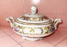 1945 Schumann Bavaria China Empress Dresden Flowers Covered Vegetable Bowl