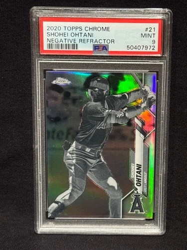 SHOHEI OHTANI DODGERS ANGELS 2020 TOPPS CHROME #21 NEGATIVE REFRACTOR MINT PSA 9