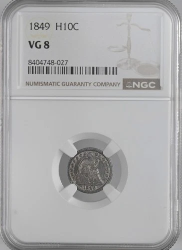 1849-P  H10C LIBERTY SEATED SILVER HALF DIME  NGC VG8  #8404748-027
