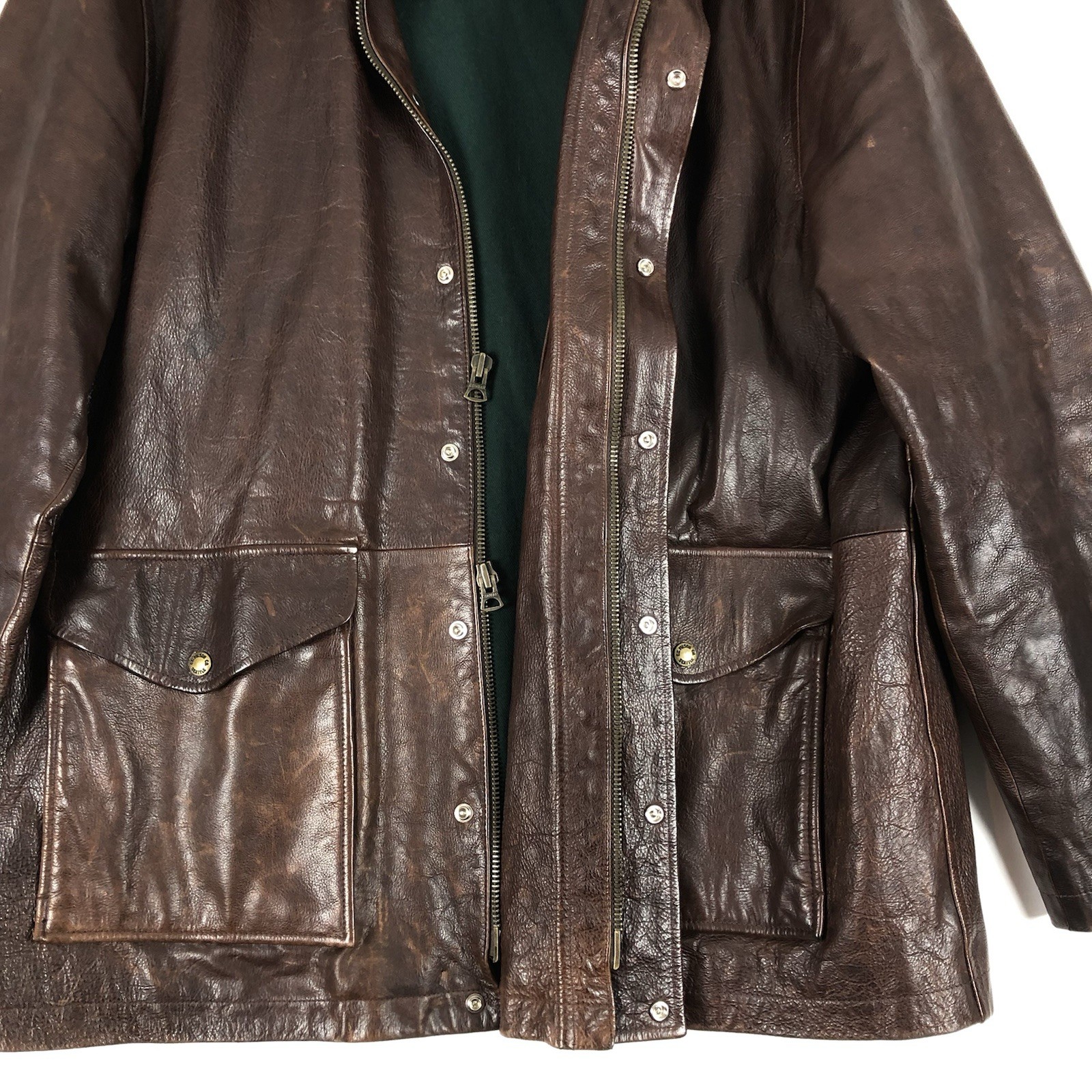 Vintage Filson Leather Jacket Mens XL Dark Brown Cotton Lined Overcoat EX COND image 3